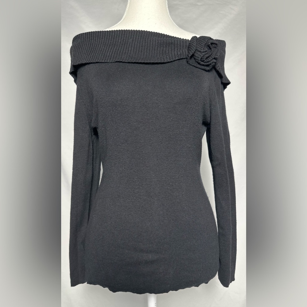 NIC + ZOE Black Off the Shoulder Rose Decal Y2K Goth Long Sleeve Size‎ L